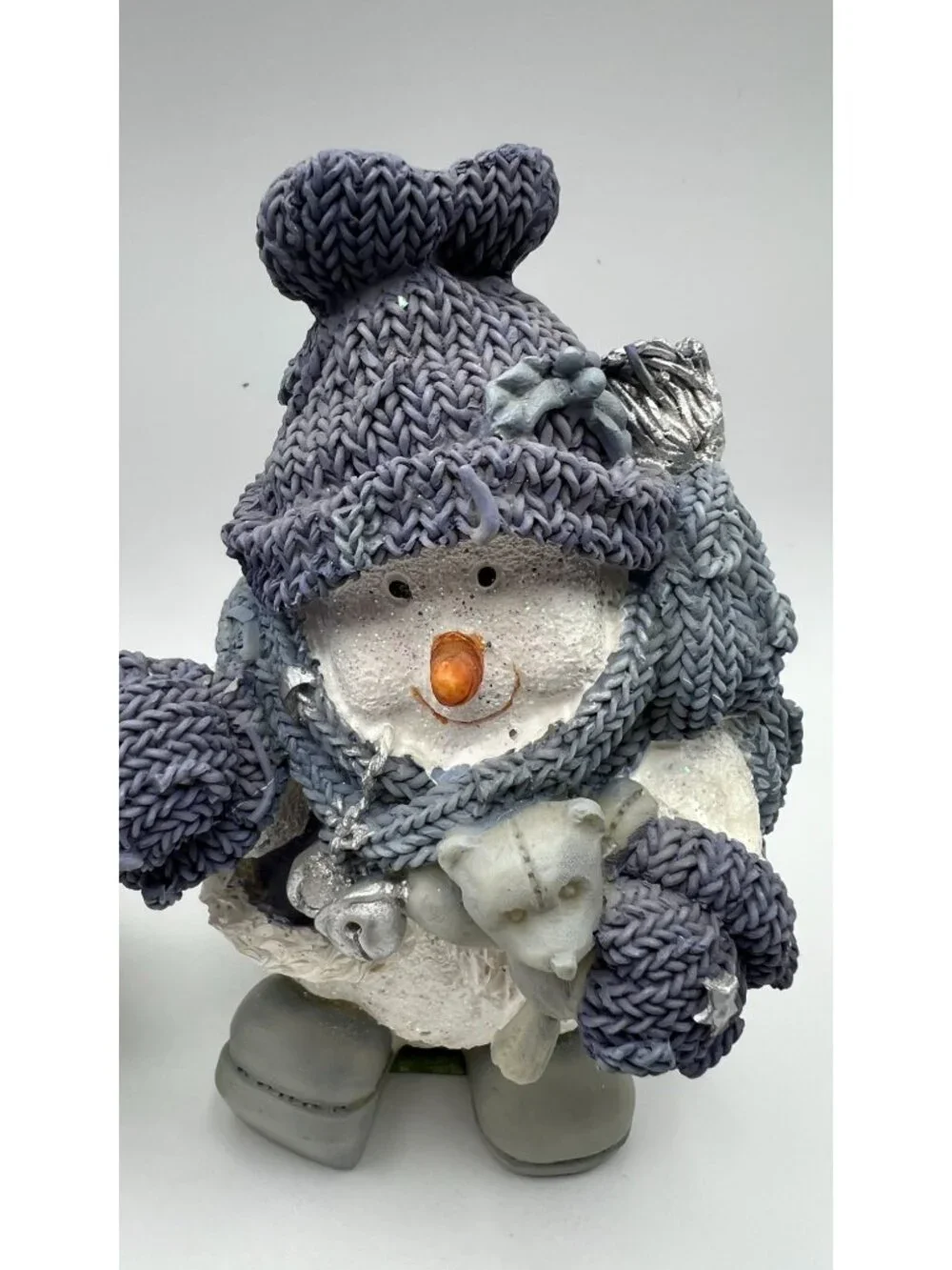 Set Of 3 Snowman Figurines With Knitted Hat & Scarf Glitter Finish Winter Decor